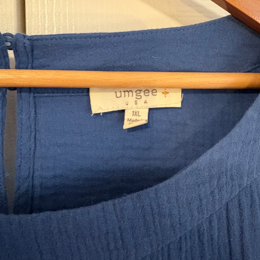 Umgee Blue Raw Ruffle Hem Dress, 1XL - Picture 2 of 11